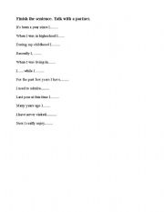 English worksheet: Finish the sentence. Practice with verb tenses.