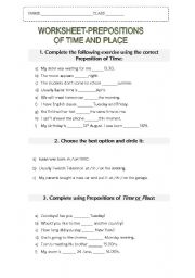 English Worksheet: Prepositions of Time and Place