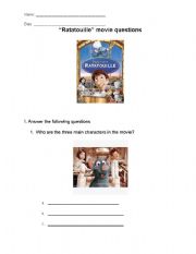 Ratatouille worksheet