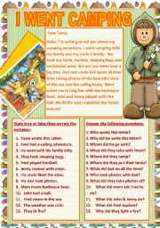 English Worksheet: I WENT CAMPING