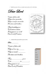 English Worksheet: A prayer activity