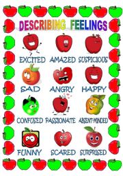 English Worksheet: DESCRIBING FEELINGS - PICTIONARY