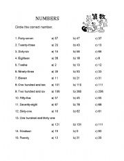 English Worksheet: Numbers