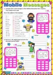 English Worksheet: Mobile Messages (2)  -  decoding / writing