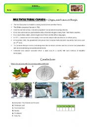 English Worksheet: MULTICULTURAL CANADA