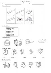 English worksheet: school objects - number test