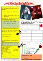 English Worksheet: SONG TO PRACTICE: GERUNDS & PRESENT PARTICIPLE; PHRASES WITH MAKE & LET THROUGH EXERCISES WITH FOCUS ON LISTENING, GRAMMAR & SPEAKING  + KEY INCLUDED.