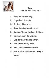 English worksheet: Rexy-the dog that loves cats