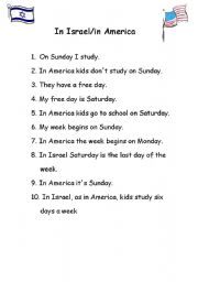 English Worksheet: In Israel vs. in America