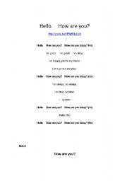 English Worksheet: Hello.  How are you? - Song and exercise