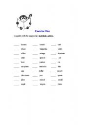 English Worksheet: Indefinite Articles