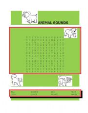 English Worksheet: ANIMAL SOUND WORD SEARCH