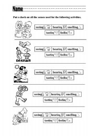 English Worksheet: What Senses Am I Using?