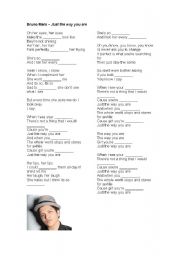 English Worksheet: Just the way you are - Bruno Mars (with activity)