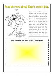 English Worksheet: Elmos school bag