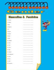 English worksheet: Gender - Masculine and Feminine