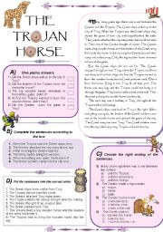 English Worksheet: The Trojan Horse. Reading text + 4 activities