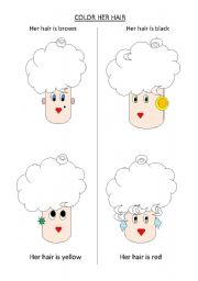 English Worksheet: Color her hair