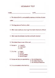 English Worksheet: Geography Test- Europe