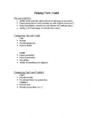 English worksheet: Helping Verb: Could