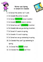 English Worksheet: Winter and Spring in Israel vs. Canada