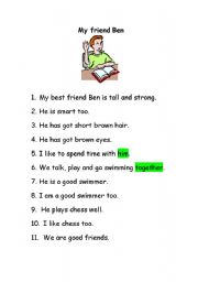 English worksheet: My best friend Ben