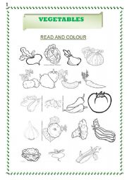 English Worksheet: VEGETABLES.READ AND COLOUR.#3