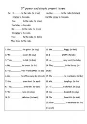 3rd person simple present tense exercise