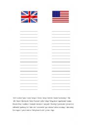English Worksheet: British English vs American English