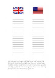 English worksheet: British English vs American English