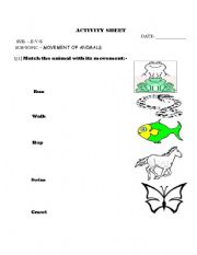 English worksheet: movement of animals