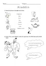 English Worksheet: Aladdin activity page