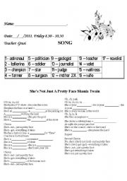 English worksheet: Song - She is not just a pretty face