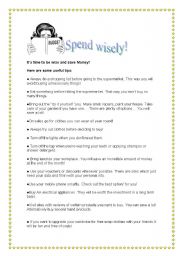 English Worksheet: Spend wisely!