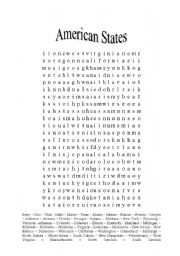 English Worksheet: American States (word search)