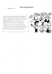 English worksheet: colours and school objects
