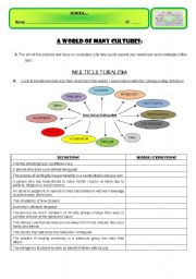 English Worksheet: A WORLD OF MANY CULTURES