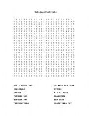 English Worksheet: Holiday Wordsearch