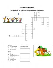 English Worksheet: On the Playground Crossword