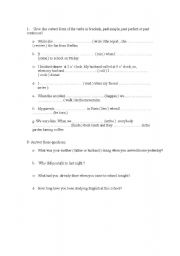 English worksheet: past simple, past perfect or past continous?