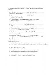 English Worksheet: past simple, past perfect or past continous?