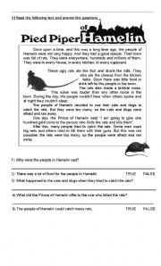 English Worksheet: Pied Piper of Hamelin