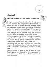 English Worksheet: Reading about life in space