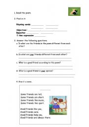 English Worksheet: poem: Friends