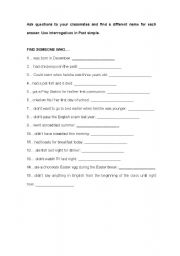 English worksheet: FIND SOMEONE WHO... 