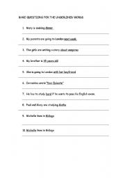 English worksheet: Make questions for the underlined words