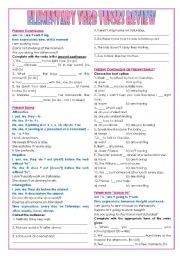 Elementary Verb Tenses Review – Present Simple and Continuous • Past Simple (reg., irreg., special spelling) • will and going to future • To be (present, past, future) • there be (present and past) • Teacher’s handout + keys • 6 pages • editable