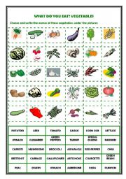 English Worksheet: What do you eat? Vegetables