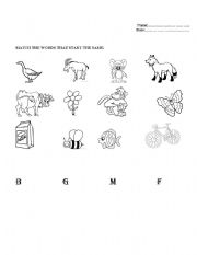 English worksheet: Matching letters and pictures