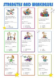 English Worksheet: Strengths and Weaknesses (Answer Key included) 